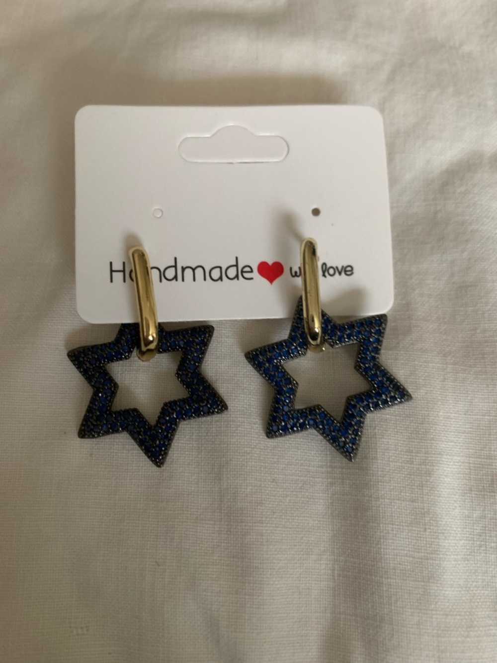 Star Hoop Earrings in Navy Blue and Gold
